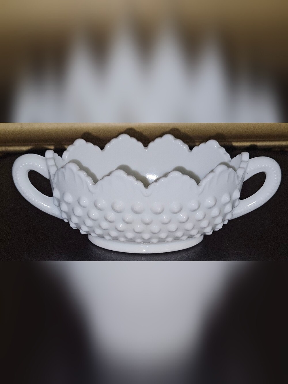 Vintage Fenton Hobnail White Milk Glass Bowl with Handles